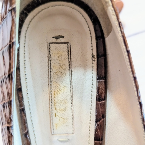 PRADA PLATFORM HEELS Size 8 or 38 Brown Leather Snakeskin Peep Toe Pumps - Picture 8 of 16